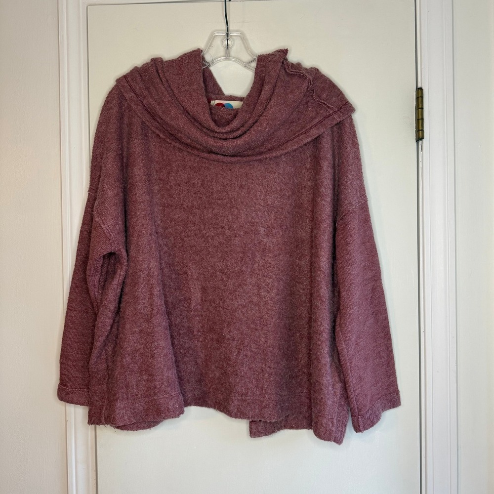 Free People FP Beach Pullover Cowl Neck Knit Top Boxy Open Back Small